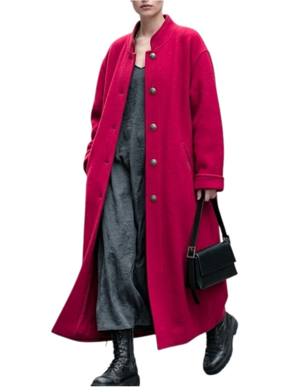 VTG 90s Geiger Austria pure boiled wool red long sweater coat coatigan EU 38